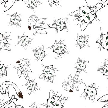 Cats seamless pattern. Vector illustration of funny black cats seamless patte Stock Illustration