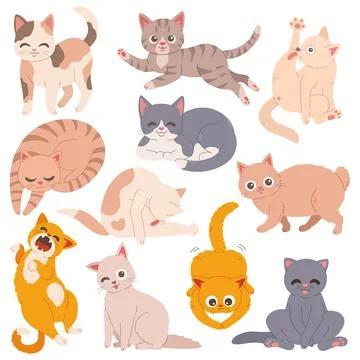 Cats set flat design simple vector illustration Stock Illustration