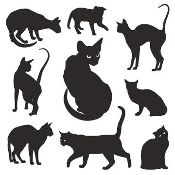 Cats silhouettes graphic vector set Stock Illustration