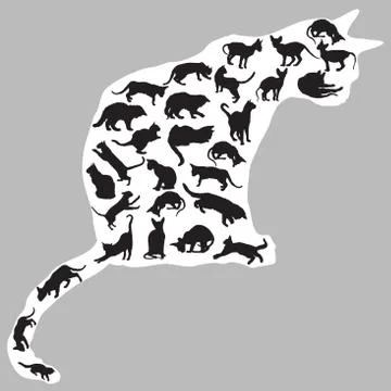 Cats silhouettes inside one cat Stock Illustration