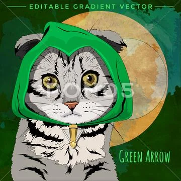 Cats superheroes. Green Arrow Stock Illustration