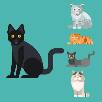 Cats vector illustration cute animal funny decorative kitty characters feline Stock Illustration