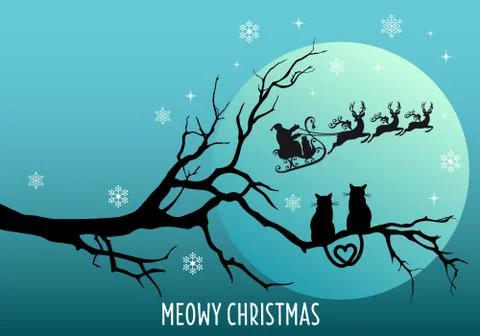 Cats watching Santa Claus, vector Christmas card Stock Illustration