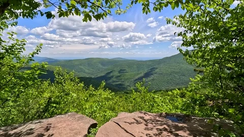 Catskills Mountain Overlook Natural Tree Frame 4K Static View Stock Footage 336812450