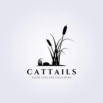 Cattail grass logo vector illustration design, flat vintage Stock Illustration