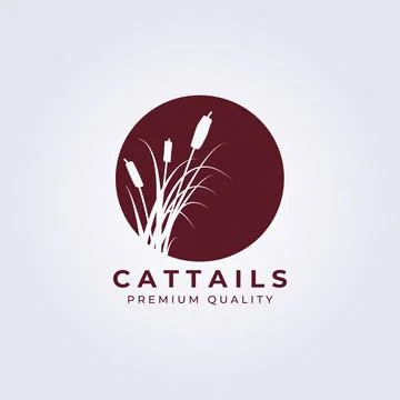 Cattail grass logo vector illustration design, red vintage Stock Illustration