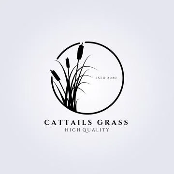 Cattail grass logo vector illustration design, circle emblem Stock Illustration
