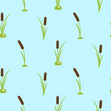 Cattail plant seamless vector pattern. Stock Illustration