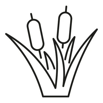 Cattail plants growing vector line art icon Stock Illustration