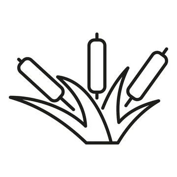 Cattail plants growing vector line art icon Stock Illustration