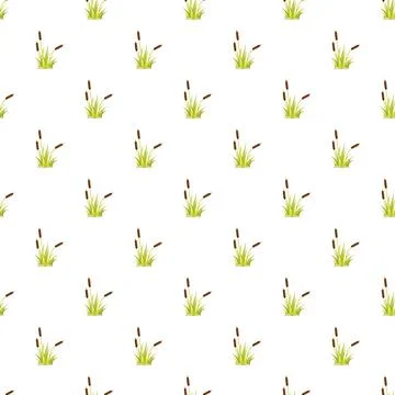 Cattail plants repeating seamless pattern background Stock Illustration