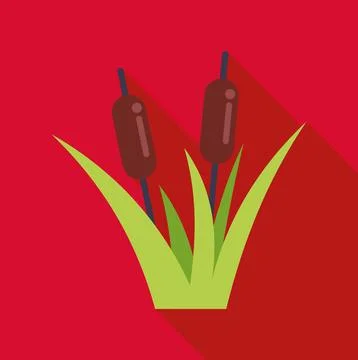 Cattail plants standing in grass flat design icon Stock Illustration