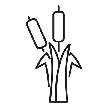 Cattail plants standing in simple line art icon Stock Illustration