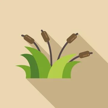 Cattails and green grass in flat design style Stock Illustration