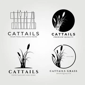 Cattails logo set bundle vector illustration design, cattail icon Stock Illustration