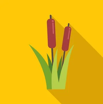 Cattails reeds growing in flat design style Stock Illustration