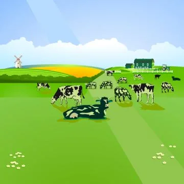 Cattle on the pasture, illustration Stock Illustration