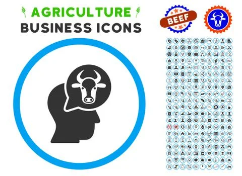 Cattle Thinking Person Rounded Icon with Set 스톡 일러스트