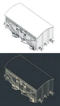 Cattle wagon isometric blueprints Stock Illustration
