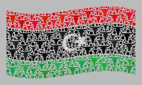 Cattle Waving Libya Flag - Collage with Cow Icons Stock Illustration