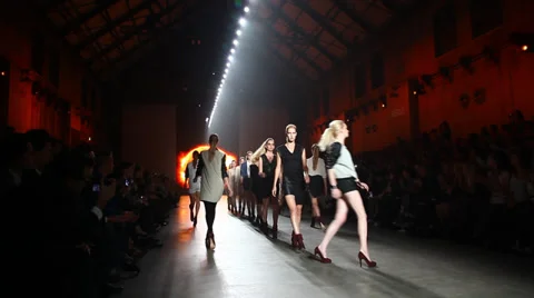 Catwalk model high fashion week show couture Stock Footage