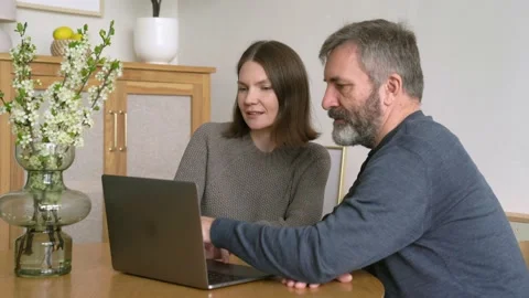 Caucasian Beard Middle Aged Man Talking With Attractive Stock Footage 153805908