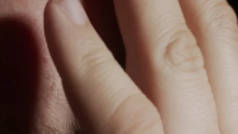 Caucasian bearded man with red beard. Put a hand on beard, close up macro shot Stock Footage 129194831