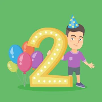 Caucasian boy celebrating second birthday. Stock Illustration