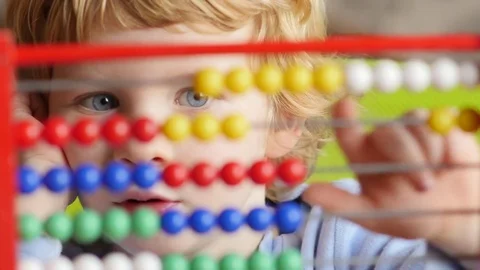 Caucasian Boy Learning Counting. Stock Footage 72572755