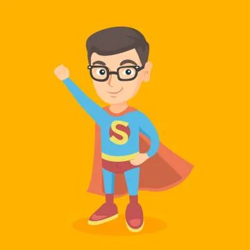 Caucasian boy playing in a superhero. Stock Illustration
