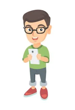 Caucasian boy using a smartphone. Stock Illustration