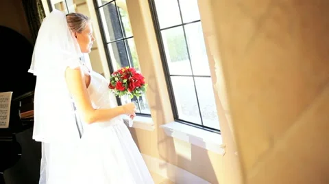Caucasian Bride with Bouquet Stock Footage