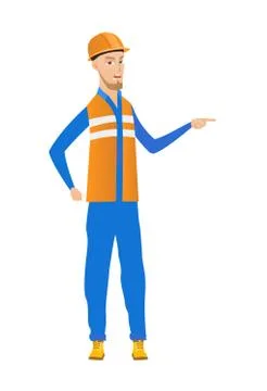 Caucasian builder screaming and shaking finger. 스톡 일러스트