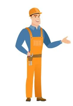 Caucasian builder with tool belt Stock Illustration