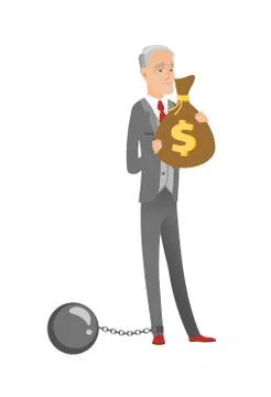 Caucasian businessman with bag full of taxes. Stock Illustration
