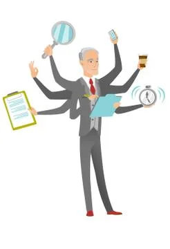 Caucasian businessman coping with multitasking. 스톡 일러스트