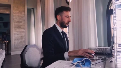 Caucasian businessman doing a virtual presentation of a luxury activity Stock Footage 155250902