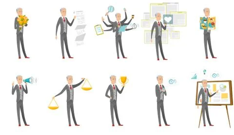 Caucasian businessman vector illustrations set. イラスト素材
