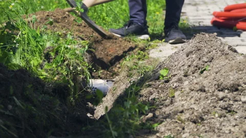 Caucasian construction worker drill with pick, close up static shot. Stock Footage 133611993