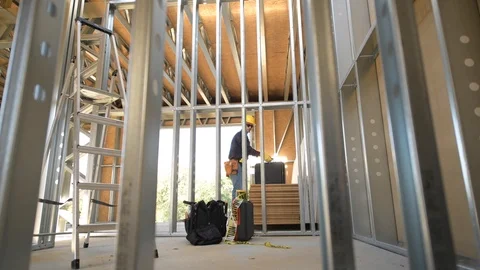 Caucasian Contractor Preparing Tools For the Construction Job. Stock Footage 95599522