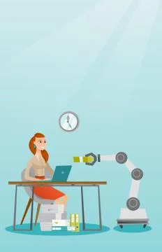 Caucasian developer programming a robotic hand. Stock Illustration