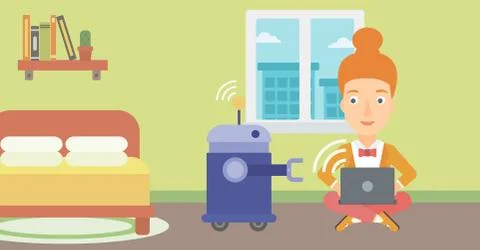 Caucasian engineer programming a robot Stock Illustration