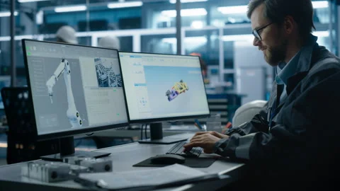 Caucasian Engineer Using Computer At Factory Stock Footage 260695040