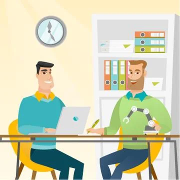 Caucasian engineer working on the project of robot Illustrazione stock