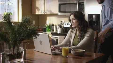 Caucasian Female Working In Kitchen Happy Stock Footage