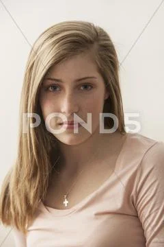 Caucasian girl with blank expression Stock Photos