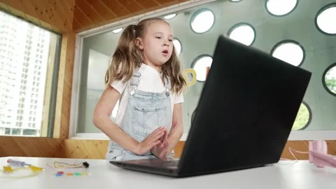 Caucasian girl bored while using laptop, coding or programing system. Erudition. Stock Footage 265103702