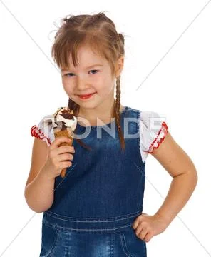 Caucasian girl eating ice-cream Stock Photos