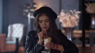 Caucasian Girl With A Milk Shake. 4K Cinemagraph - Seamless Loop Stock Footage
