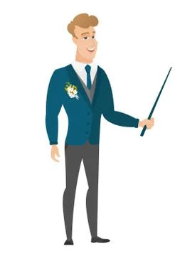 Caucasian groom holding pointer stick. Illustrazione stock